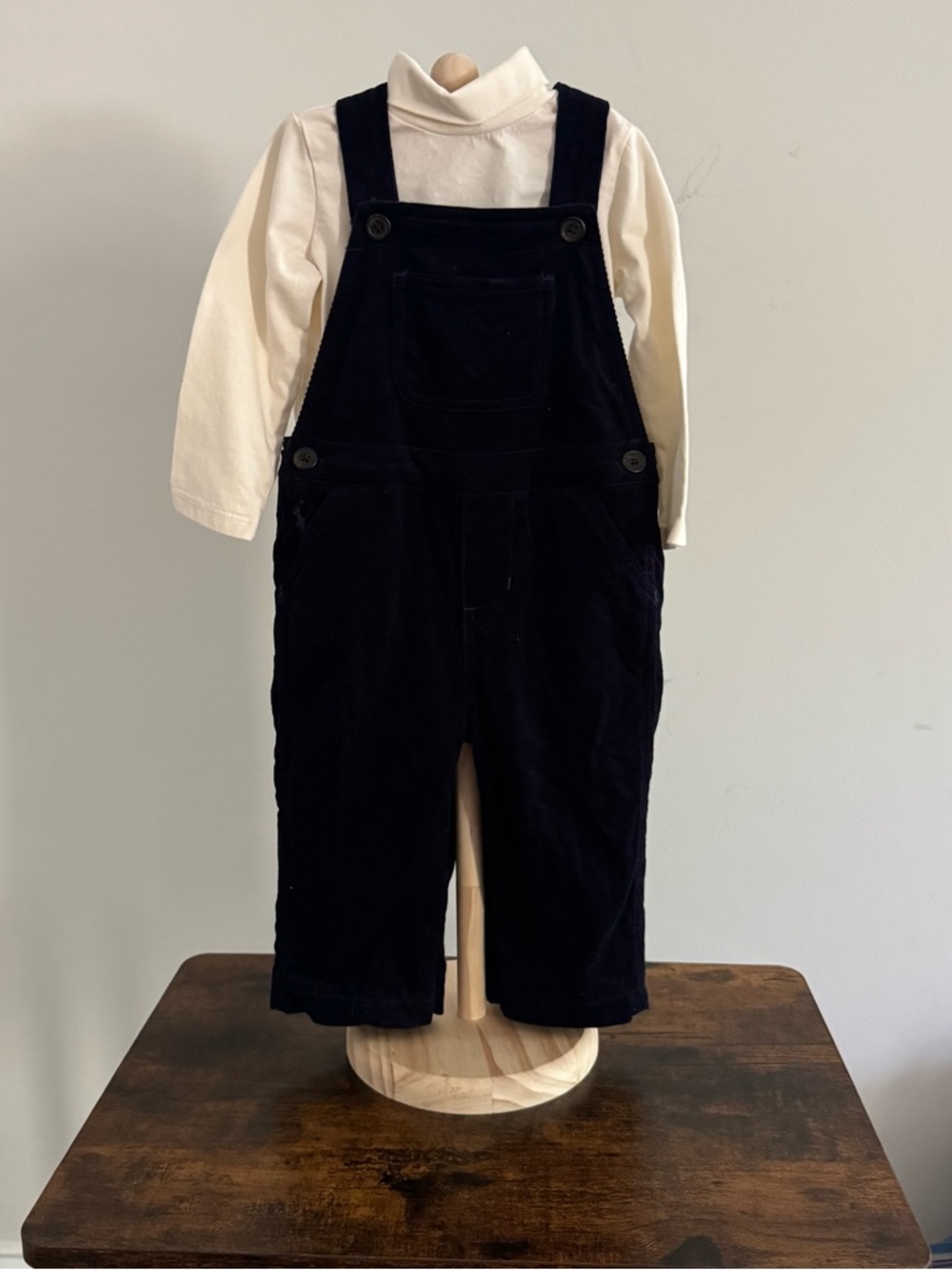 Ralph Lauren Kids Navy Corduroy Overalls with Cream Turtleneck